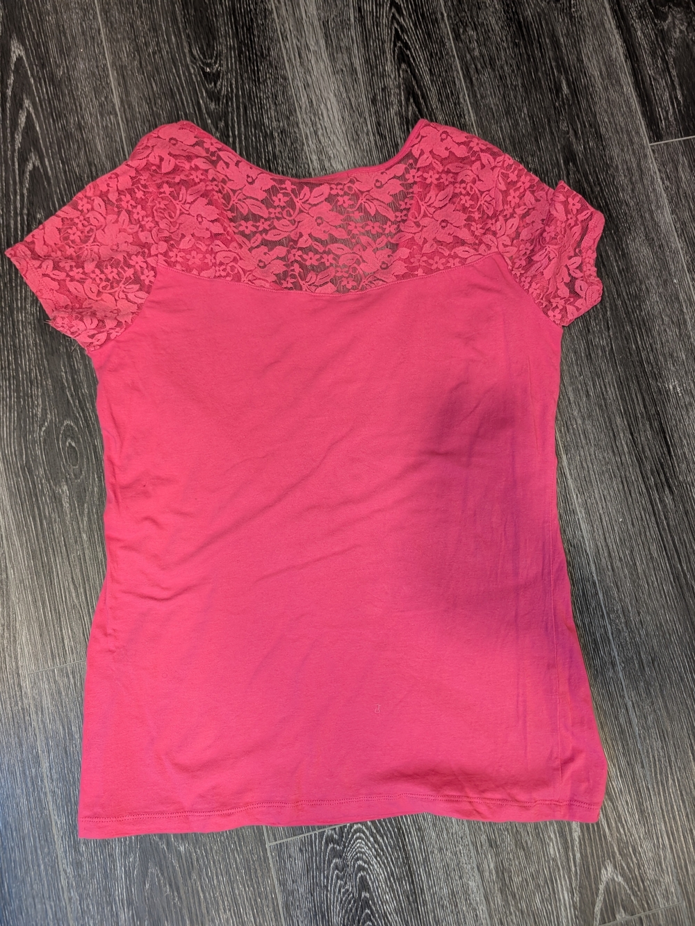 Ambiance Hot Pink Lace Yoke Short Sleeve Top